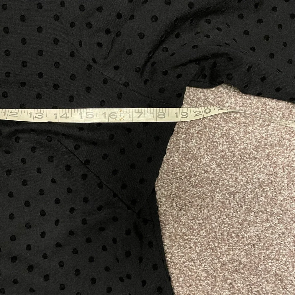 Ann Taylor Black Swiss Dot Boatneck Blouse Gathered Shoulder & 3/4 Sleeve Sz M - Picture 9 of 12